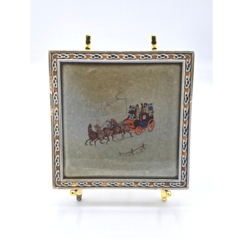 Vintage Irish Art‎ Tile - Horse-Drawn Carriage Design!